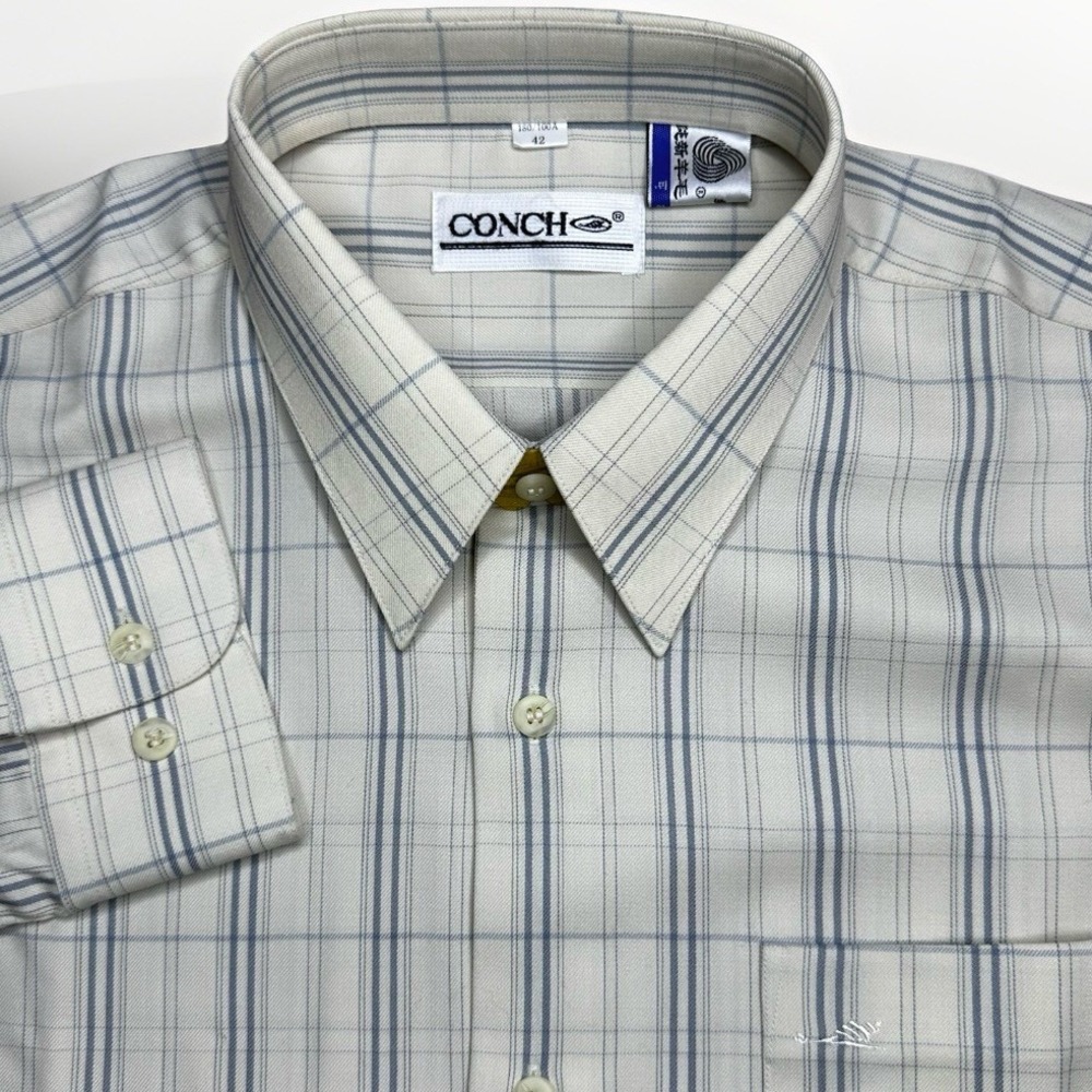 NWT Vintage 90s Conch Shirt Mens 42 Large Ivory 100% Wool Button Down Plaid